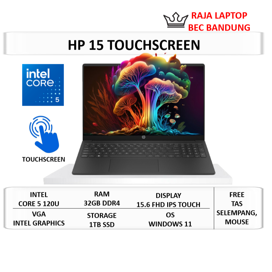 Laptop Baru HP 15 Intel Core i5 120U 32GB 2TB SSD 15" FHD IPS Touch Windows 11