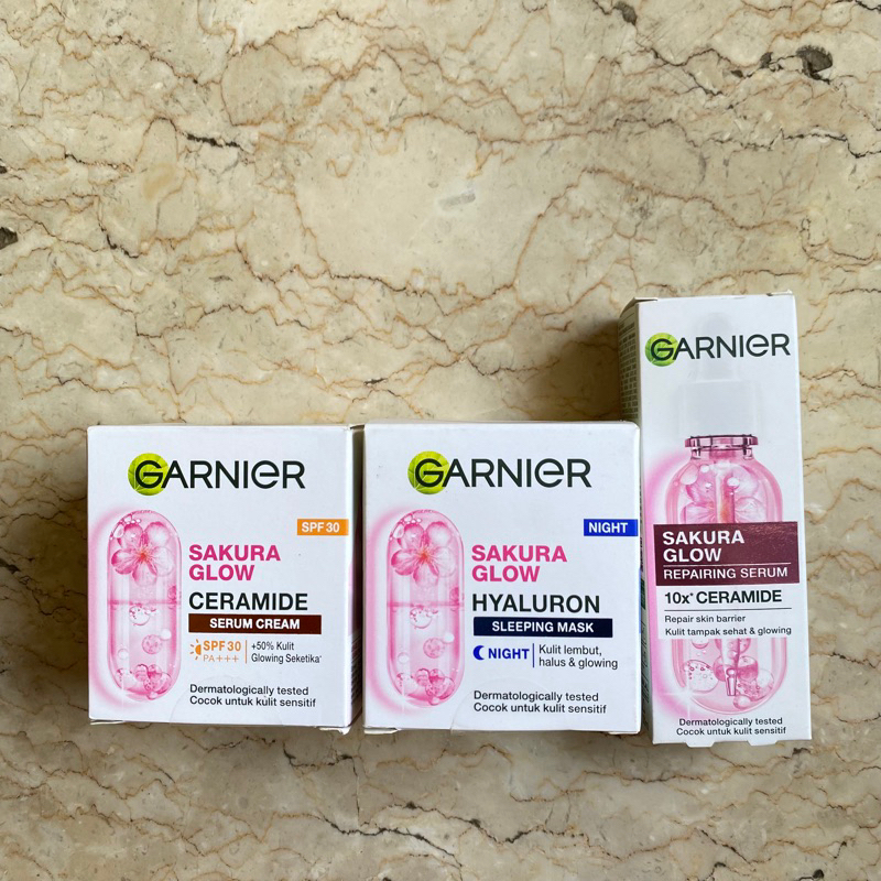 Garnier sakura glow white ceramide day night cream 50ml serum spf30 facial foam essence hyaluron 30x