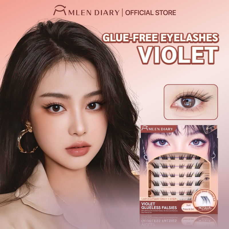MLEN DIARY Bulu Mata Glue Free Eyelashes VIOLET Seri Membuat Ujung Mata Terangkat Gaya Miring Bulu M