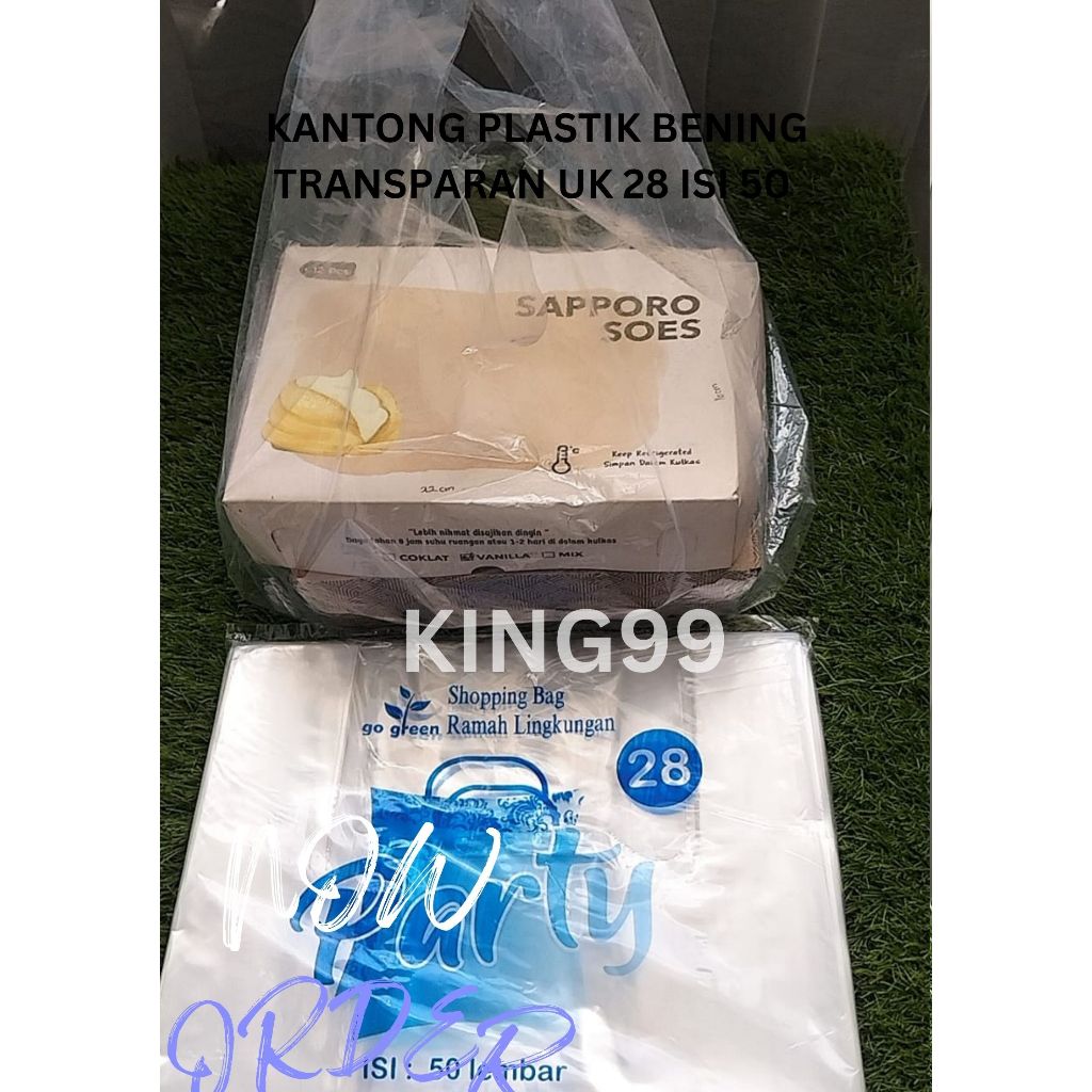[50 Lembar]KANTONG PLASTIK KRESEK PE BENING UK 28 MEREK PARTY