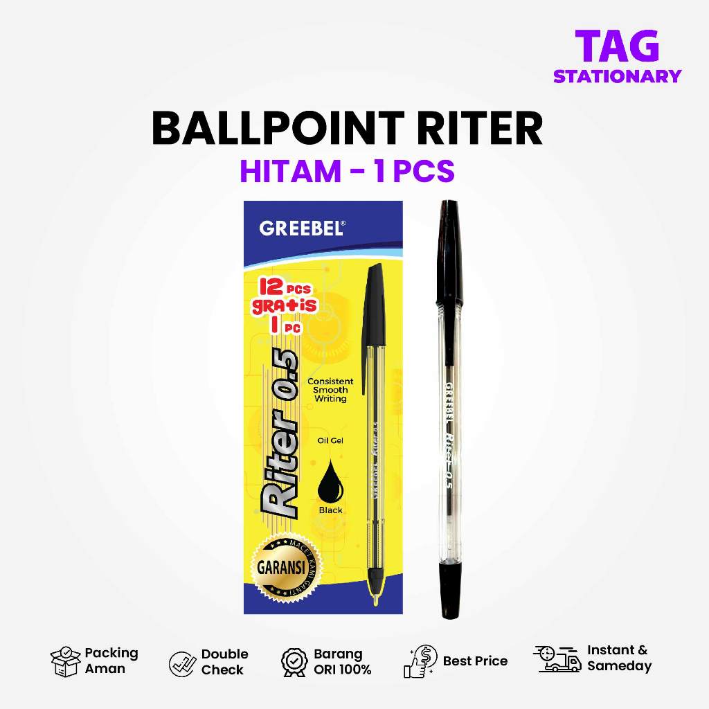 

GREEBEL Pulpen / Ballpen Riter 0.5 Hitam (1 PCS) / Ballpoint Bolpen Pena Timur Agung Grosir