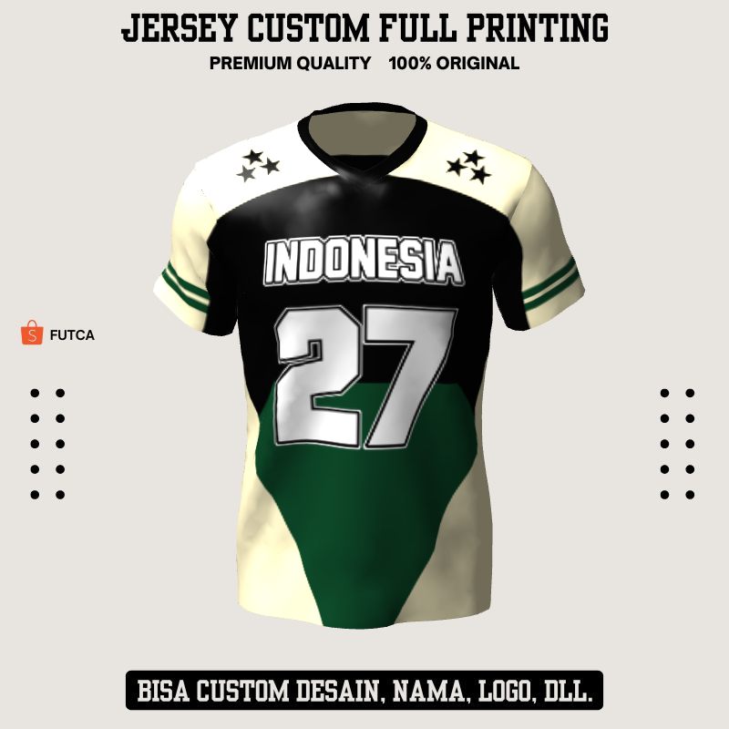 Kaos Jersey Futsal Retro Vintage Krem Muda Hitam Hijau 507 - Jersey Baju Olahraga Custom Full Printi