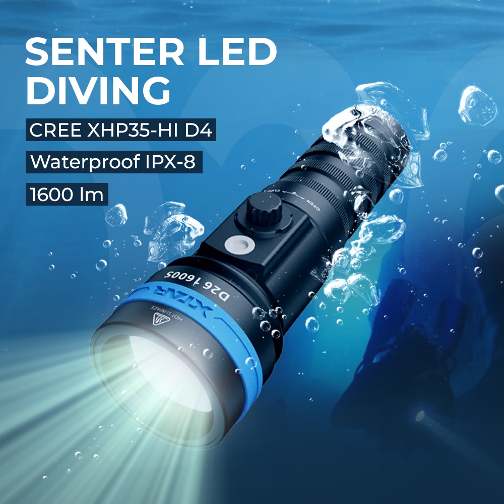 XTAR Senter LED Diving Waterproof CREE XHP35-HI D4 1600 Lumens - D26 | Senter Diving XTAR | LED CREE