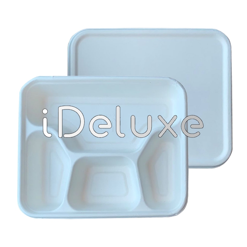 BAGASSE LUNCH BOX SEKAT 4 WHITE + LID (TUTUP)/ BOX BENTO SEKAT 4