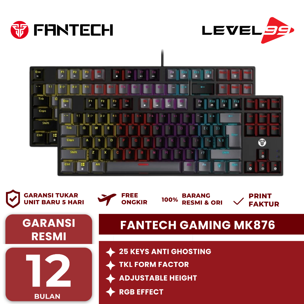 Keyboard Fantech Gaming Mk876 / MK-876  Atom 87 V2 Tkl Rgb
