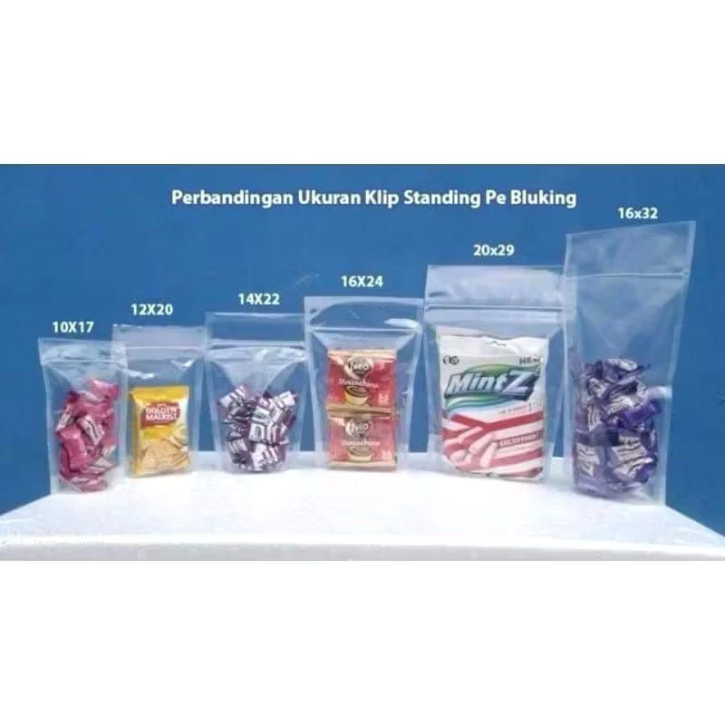 Plastik Standing Pouch semua ukuran ISI 50 9x15 , 10x17 , 12x20 , 14x22 , 16x24 , 16x32 , 20x29 Plas
