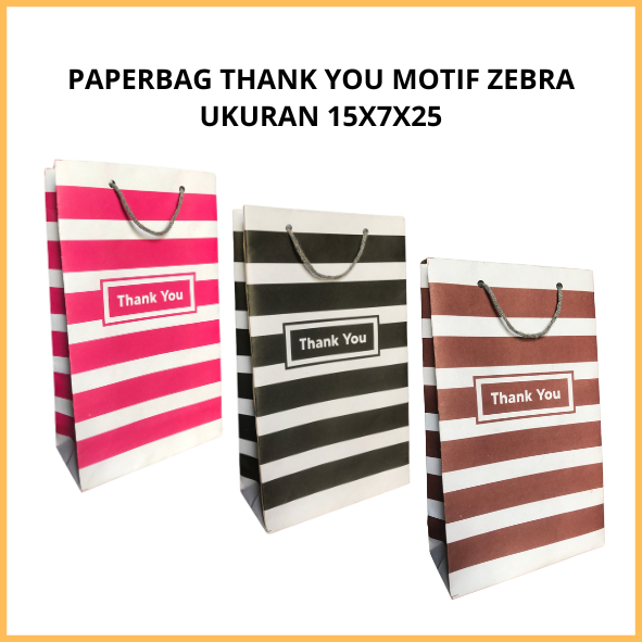 

Paper Bag Wafer Thank You Motif Zebra ukuran 15x7x25 Paperbag Motif Stripe Blester Tas Kado Gift Bag Goodie bag Tas Bingkisan