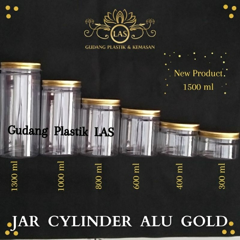 Jar Cylinder / Toples Tabung / Tutup Alumunium Gold