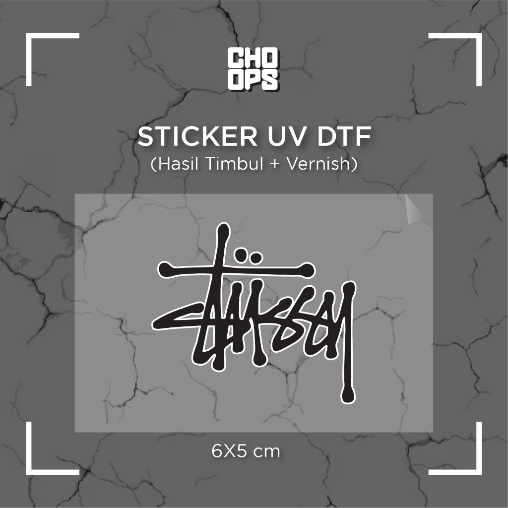 

STUSSY | STICKER SATUAN | UV DTF | ANTI GORES | HELM BODY MOTOR TUMBLER LAPTOP KOPER