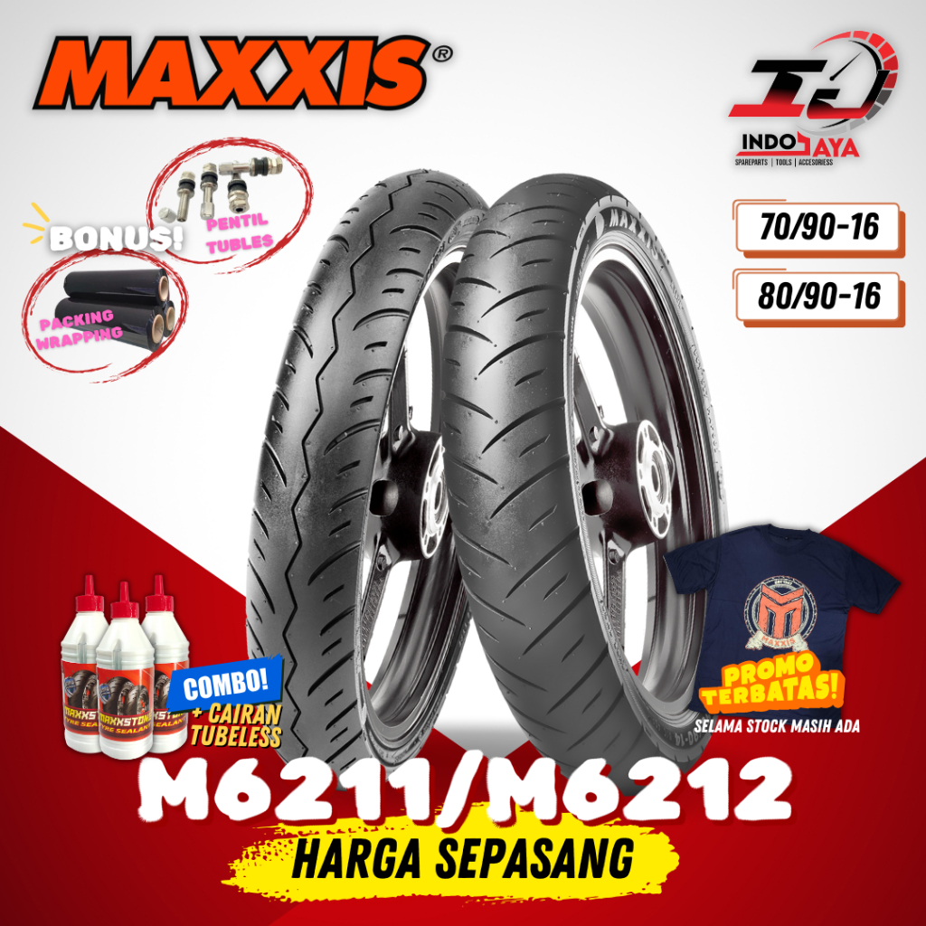 [PAKET MURAH SEPASANG] BAN MAXXIS M6211/M6212  ( 70/90-16 / 80/90-16 ) BAN TUBELESS / BAN MOTOR MATI