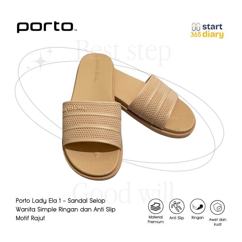 Porto Lady Ela 1 - Sandal Selop Wanita Simple Ringan dan Anti Slip Motif Rajut