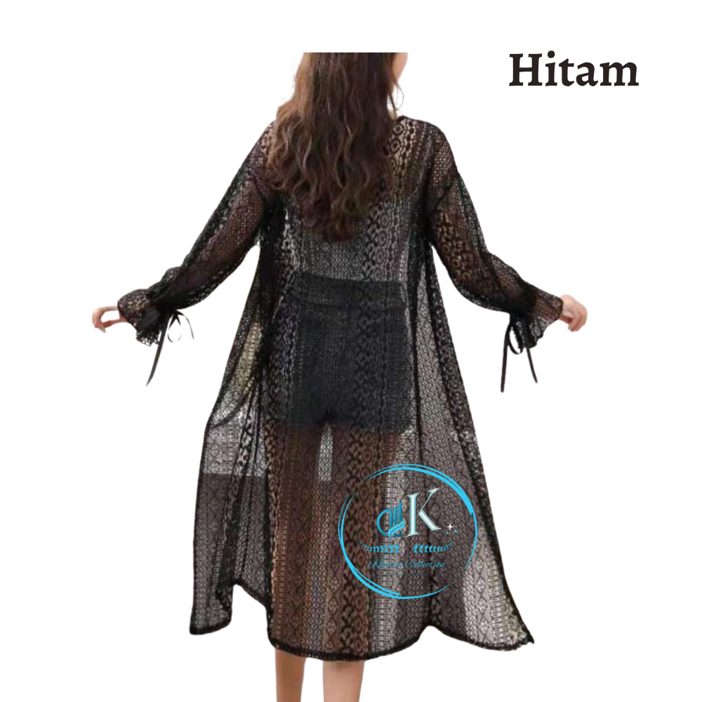 Atasan Wanita Kekinian Outer Cardigan Korea Over Size /  Baju Pantai Lengan Panjang Serut Pita COD