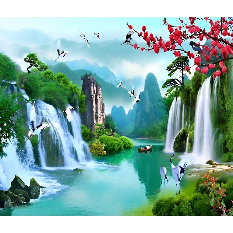 Poster Cetak Hiasan Dinding Jumbo Gambar Pemandangan Air Terjun Uk 100 x 70 Cm Tanpa Bingkai Dekoras