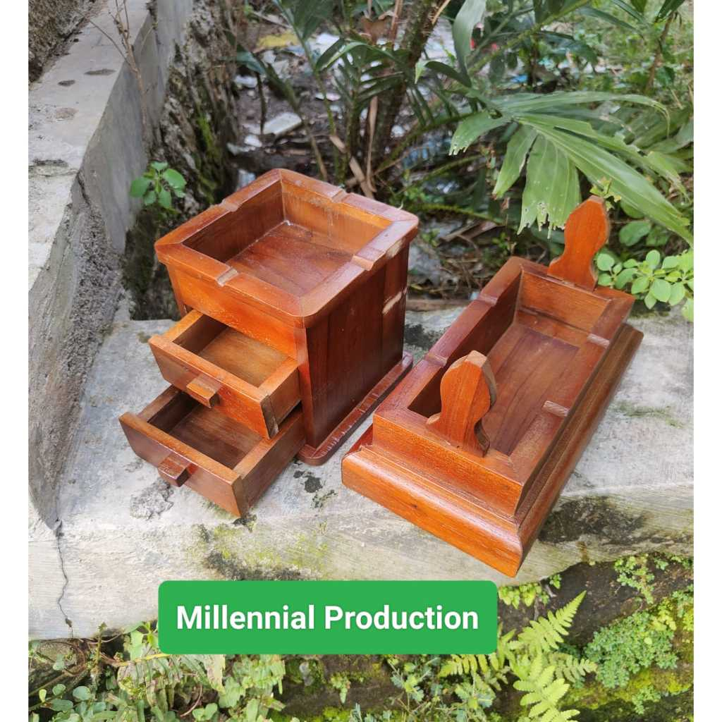 Asbak rokok dengan laci bagus kayu jati bening glossy asbak 2 susun laci