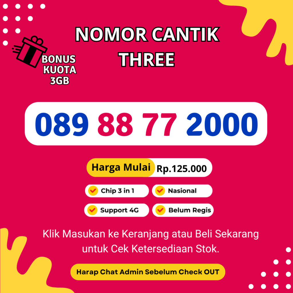 Nomor Cantik Tri Murah Rapi Seri Tahun Lahir 11 DIGIT- Kartu Perdana Tri Support 4G LTE BONUS KUOTA 