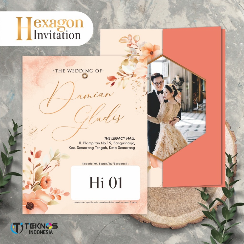 UNDANGAN PERNIKAHAN PREMIUM GLOSSY - UNDANGAN CUSTOM FULL COLOUR UNIK - UNDANGAN HEXAGON INVITATION