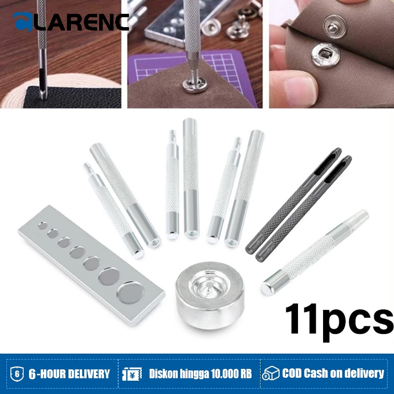 

11Pcs/Set Alat Pasang Kancing Snap besi Alat Ukir / Stempel Kulit Untuk Kerajinan Tangan - DIY Leather Craft - Alat Kerajinan Kulit - Pembolong Dan Matras Alas Getok Ketok Manual Snap Button