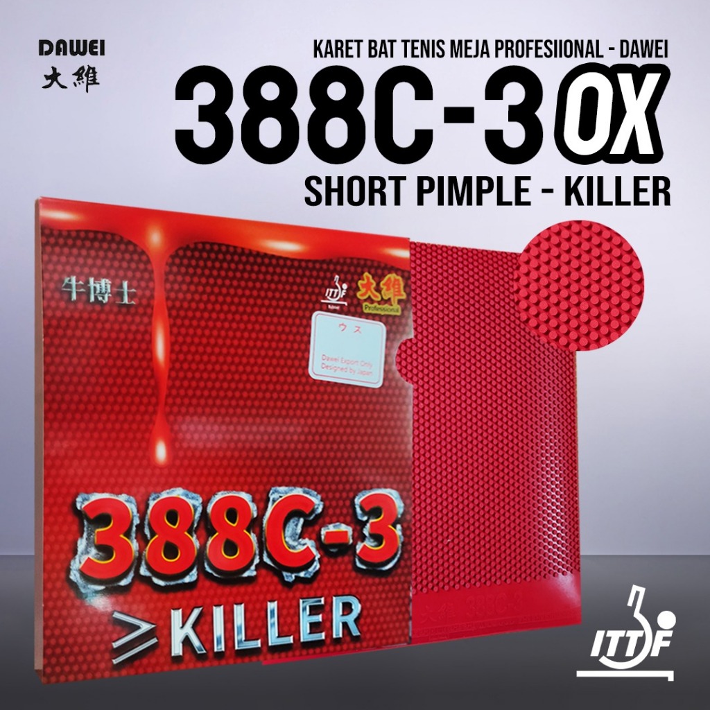 Karet Bat Tenis Meja Pingpong Dawei 388C-3 Killer OX Bintik Pendek Serang Jahat Original