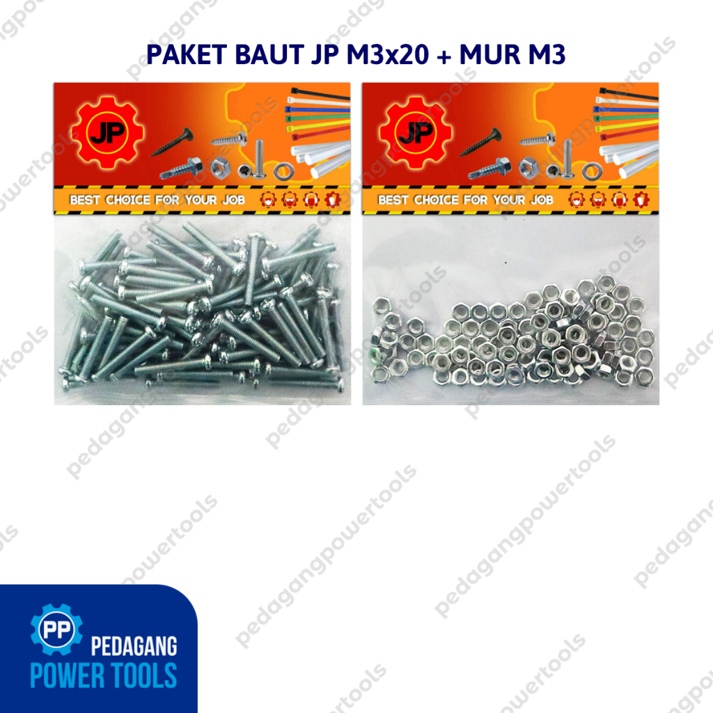 PAKET 2 SET BAUT MUR 3x20 BAUT JP M 3 x 20 MM MUR M3 SKRUP ISI 100 PCS