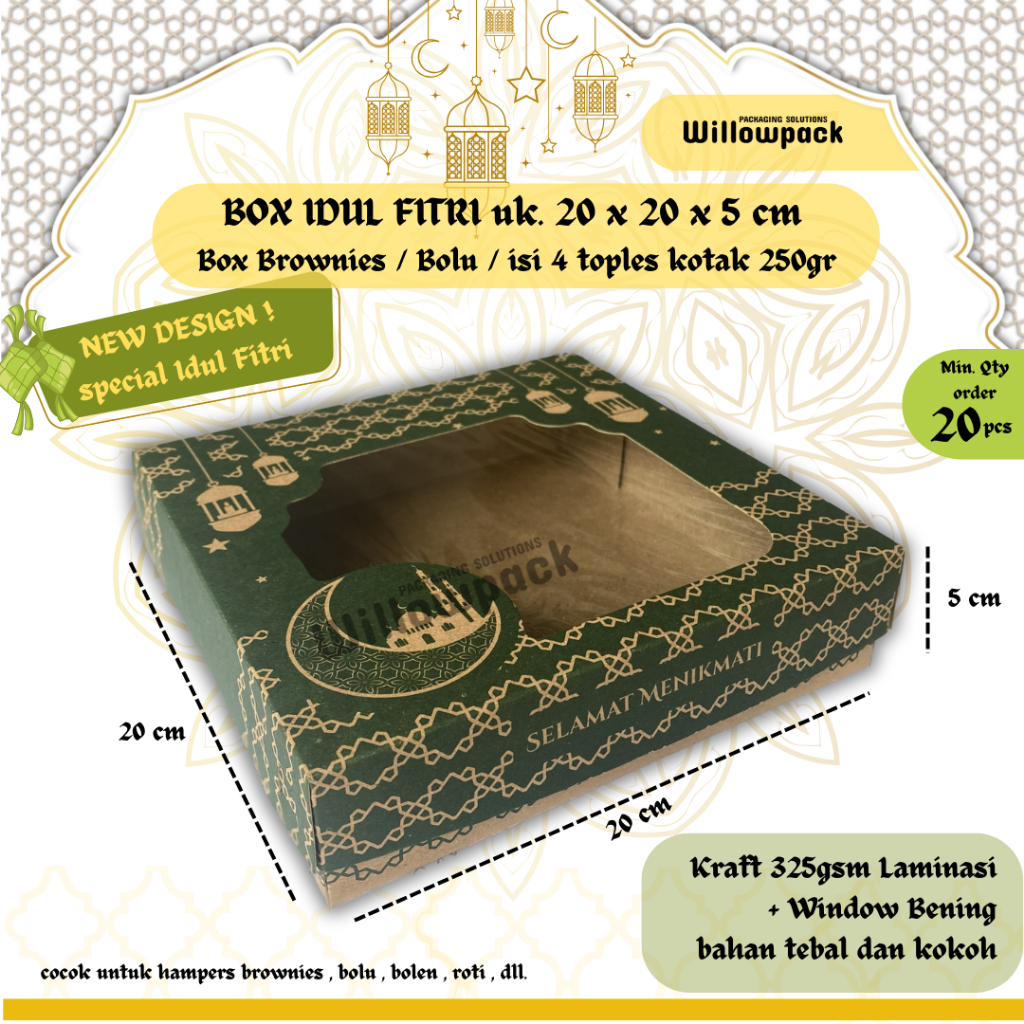 

DUS IDUL FITRI 20x20x5 BOX BROWNIES HAMPERS (MIN. 20 PCS ) 4 TOPLES KOTAK 250GR KRAFT LAMINASI BOLU KUE ROTI KARDUS LEBARAN