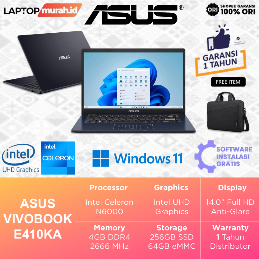 Laptop Asus Vivobook Celeron N6000 4GB 320GB 14.0" Full HD Windows 11 - Asus Vivobook E410KA