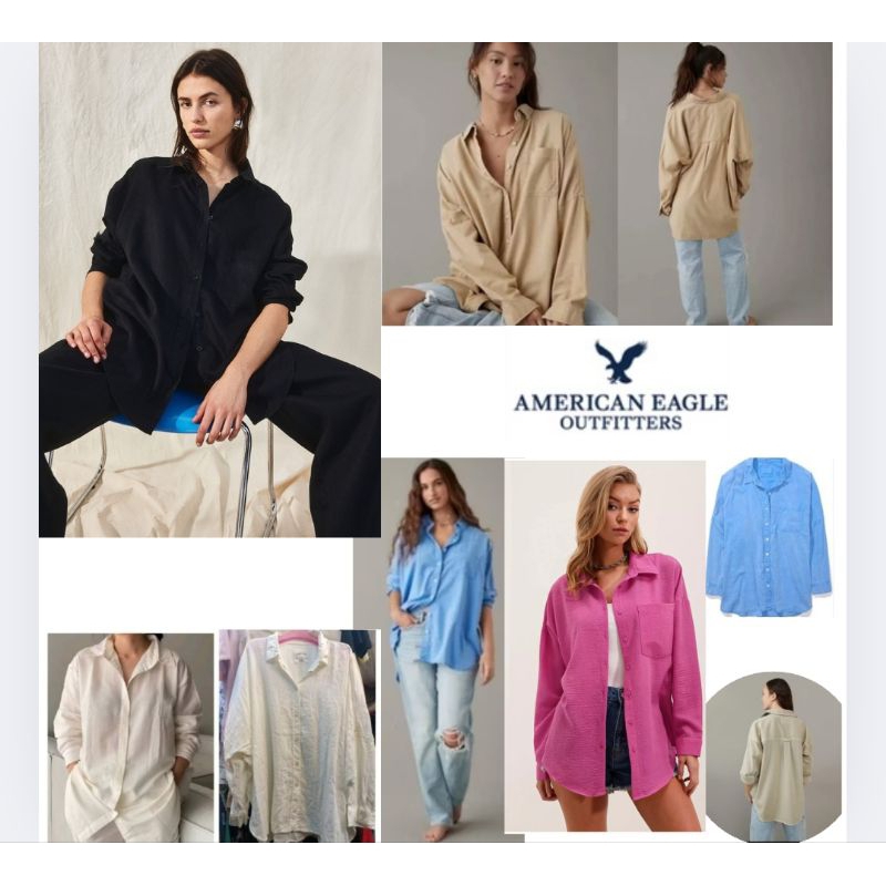 kemeja AE OVersize AMERICAN EAGLEBahan Cottonmix Linen denim
Soft dan Tebal