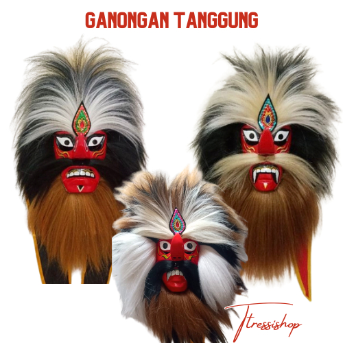 Ganongan Topeng Bujang Ganong Tanggung Rambut Tebal Panjang  Mainan Pentas Jaranan Kuda Lumping Reog