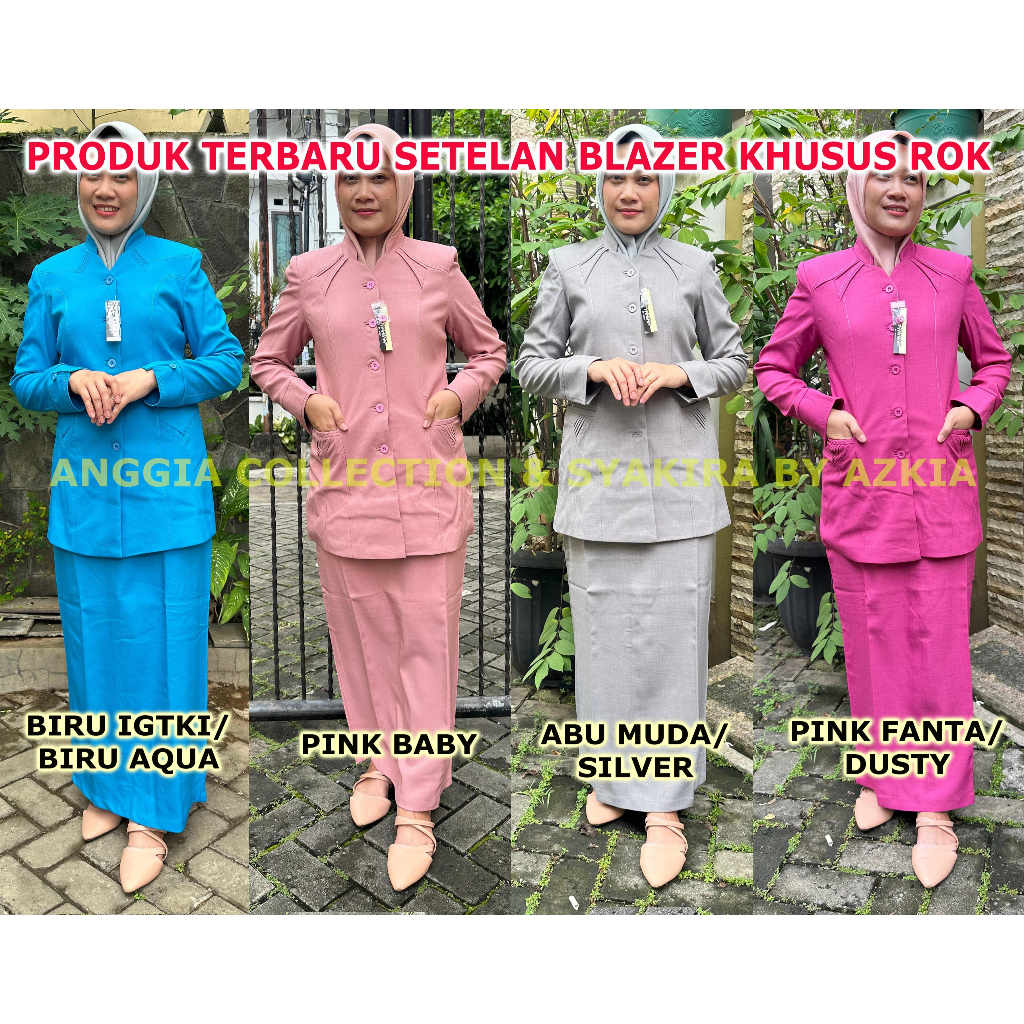 AZKIA BLAZER warna IGTKI-PINK BABY-SILVER-PINK FANTA setelan rok ukuran SS sampai 5L