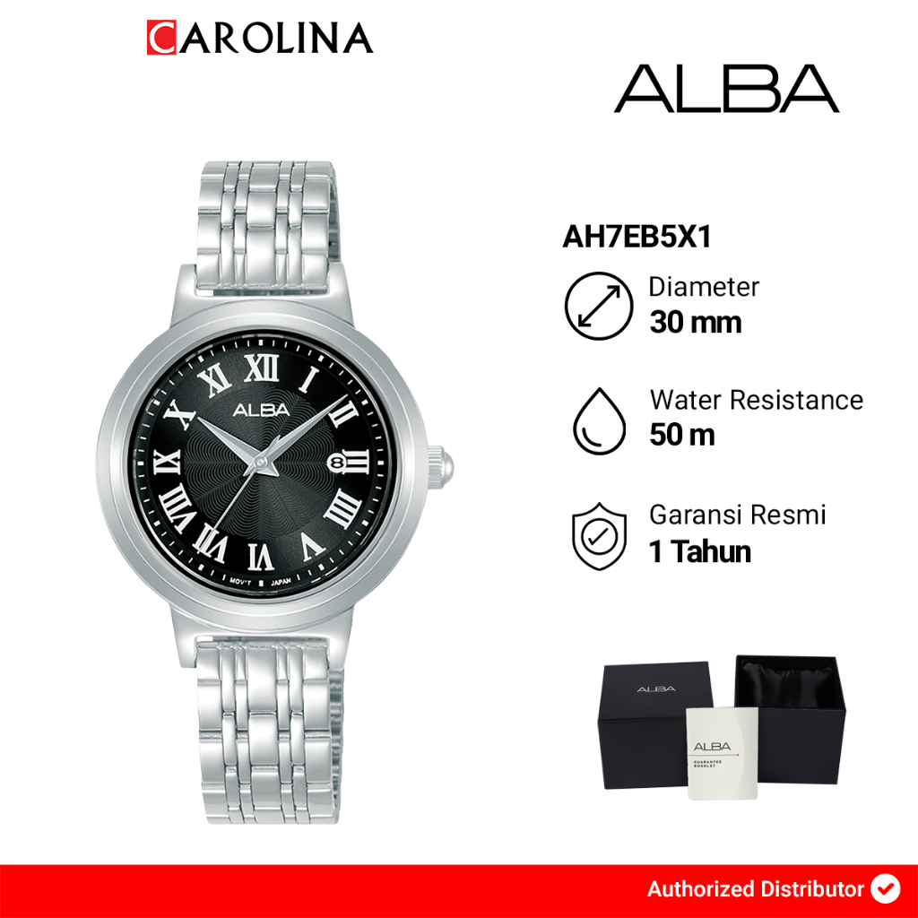Jam Tangan Wanita Alba AH7EB5X1 Black Dial Stainless Steel Strap