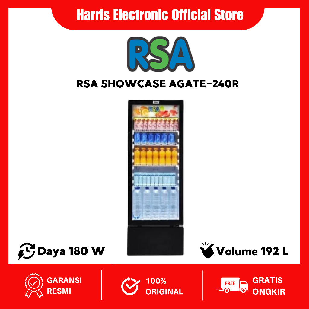 Display Cooler Rsa Agate-240.R Showcase Cooler Minuman 1 Pintu 4 Rak Garansi Resmi
