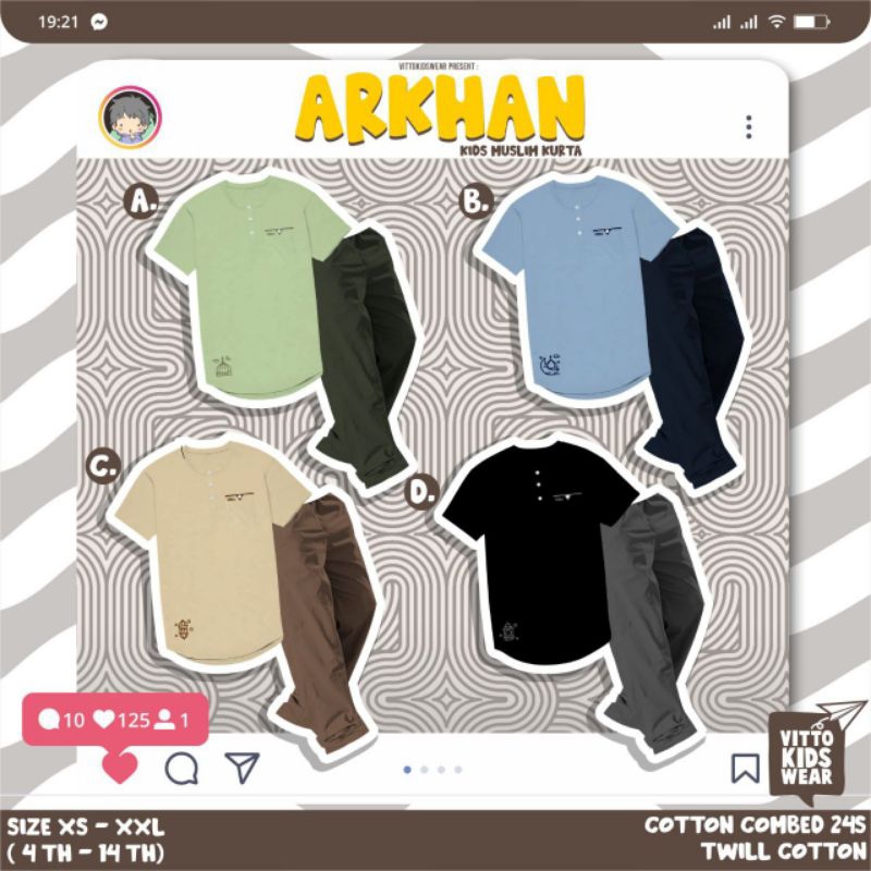 Vitto Kidswear Setelan Baju Muslim Anak Laki Laki Set Kaos Kurta Arkhan