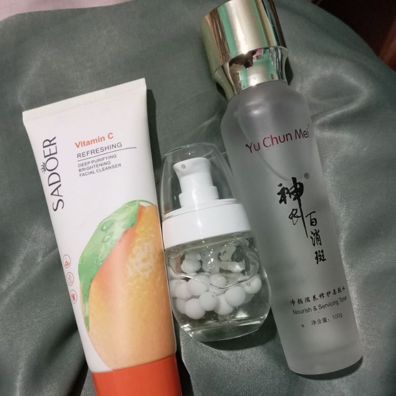 cordycep yu chun mei toner platinum.serum white caviar.cleanser sador.herbal ori yu chun mei