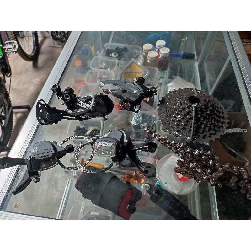 mini gs mini groupset shimano alivio m4000 original 2 x 9 speed lepasan polygon siskiu D5 cek out ta