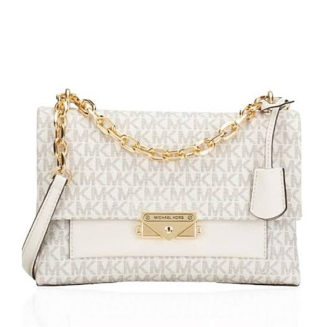 MK Cece Medium Flap Pocket Shloulder Bag Signature Cream Multi