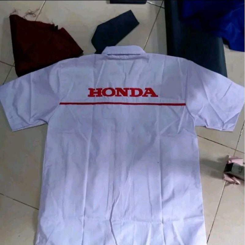 KAMEJA MARKETING SALES HONDA PRIA DAN WANITA BAHAN DRILL UNION TEBAL SLIMFIT V-NECK BORDIR Baju slim