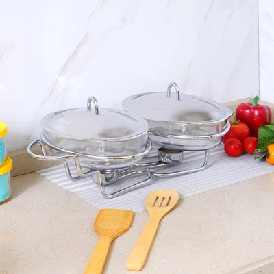 Delicia 1.5 Ltr Set 2 Sekat chafing dish / tempat prasmanan Oval / pemanas wadah saji makanan Food W