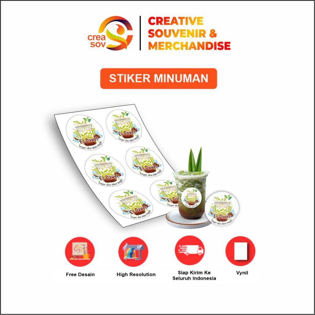 Creasov - Stiker Es Dawet Stiker Vinyl Cup Kemasan Custom Label Stiker Minuman Costum Murah