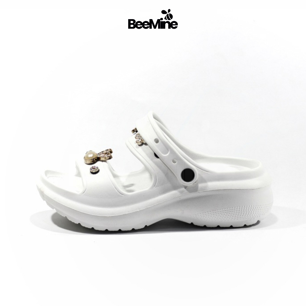 [ FREE PERMATA ]  Sendal Wanita Wedges Yoona Eva Extralight Permata Sandal Wedges Cewek Slip On Rubb
