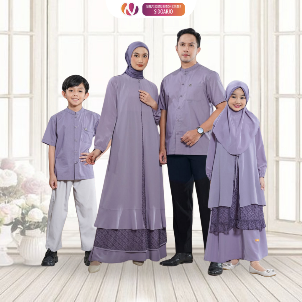Baju Seragam Keluarga Pesta Pernikahan 2025 - Sarimbit Mewah Nibras Puspa Purple & Cream