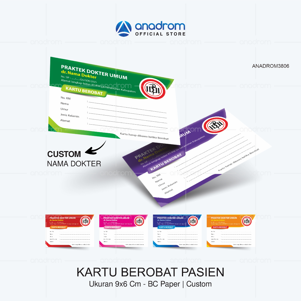 

Kartu Berobat Pasien Custom | Cetak Kartu Kunjungan Pasien Custom | Kartu Berobat Custom | Anadrom 3806