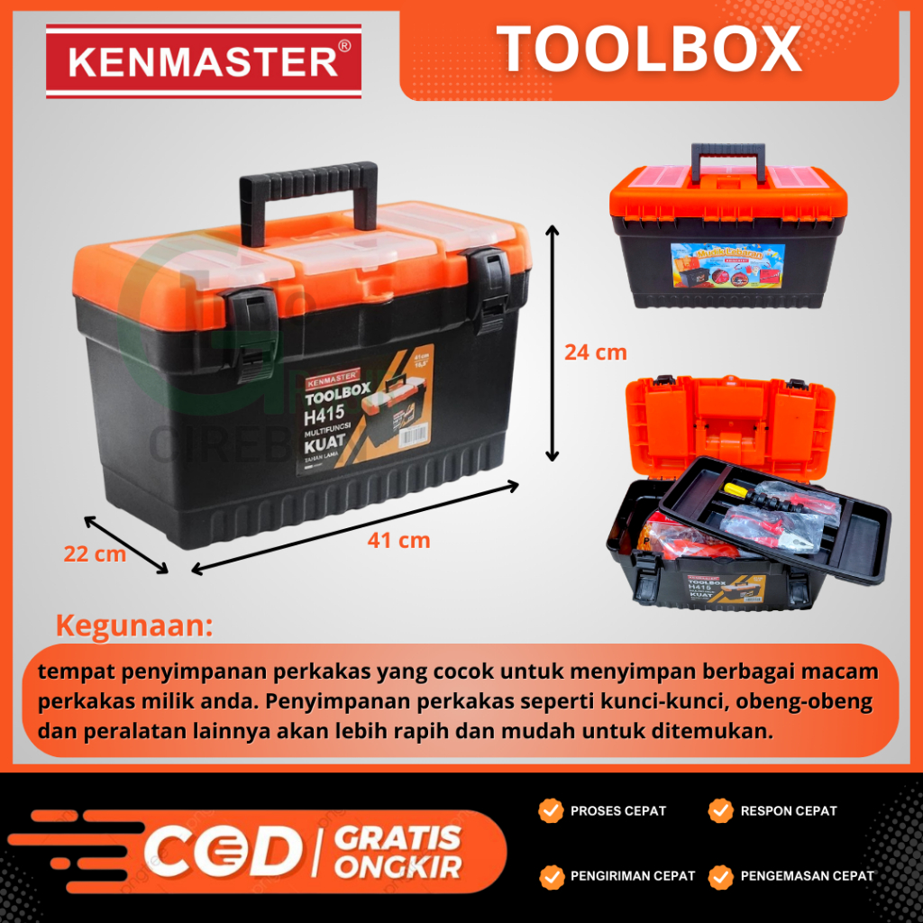 Tool Box Perkakas H415 Tempat Penyimpanan Tang Palu Kunci T Kabel Perlengkapan Elektronik Alat Bengk