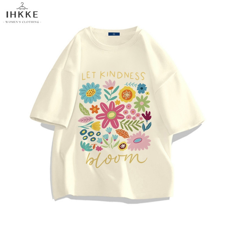 IHKKE Baju Wanita Korean Style Lengan Pendek Atasan Wanita Motif Bunga/Atasan Wanita Kekinian/Kaos B