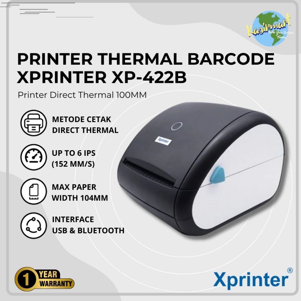 Printer barcode Xprinter XP-422B Bluetooth A6 Usb Stiker Resi Printer Thermal 100mm XP422B XP 422B