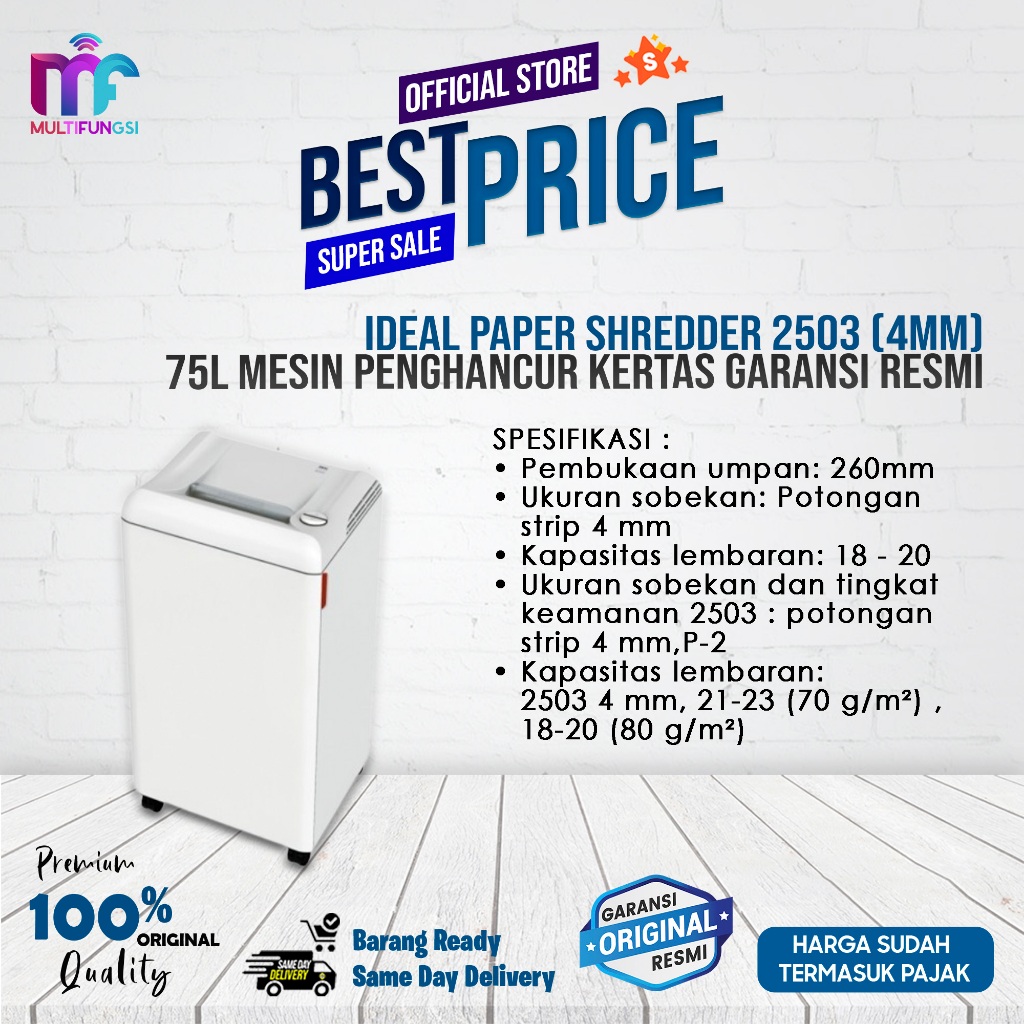Ideal Paper Shredder 2503 (4mm) 75L Mesin Penghancur Kertas Garansi Resmi