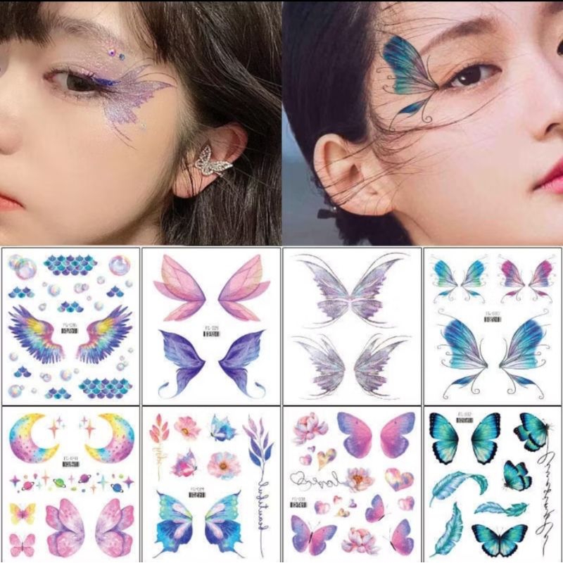 Sticker Stiker Tatto Temporary Glitter Tubuh - Tatto Tato Temporer Kupu-Kupu Warna Warni Lucu Imut -