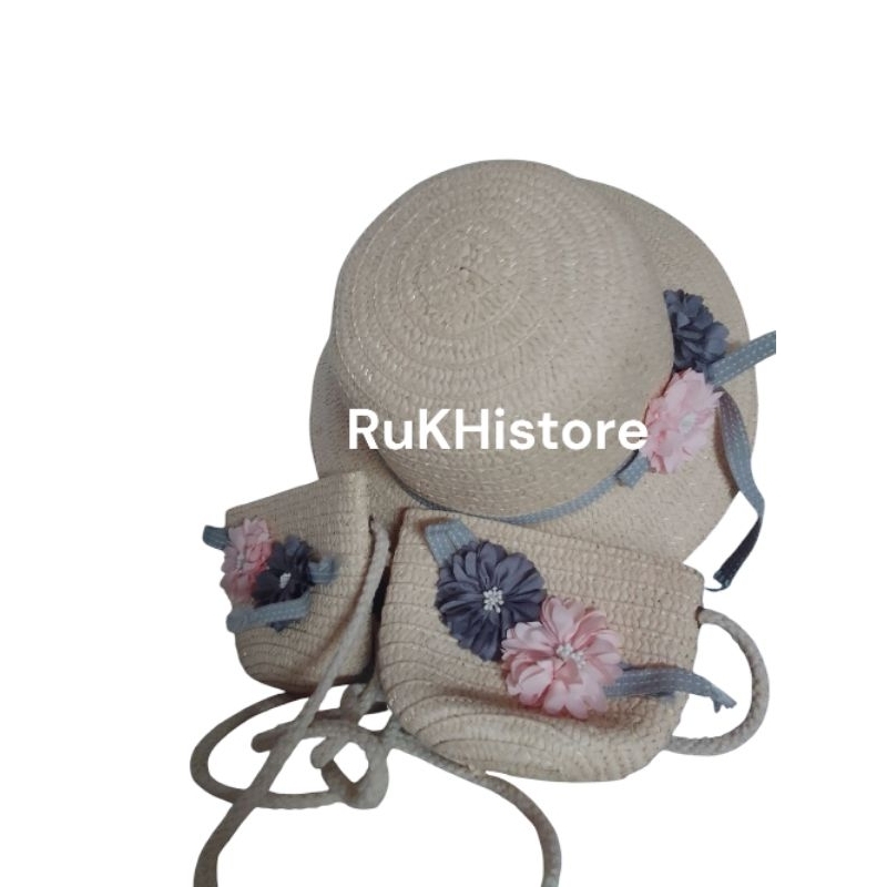 topi pantai anak tas/ topi pantai bunga tas/topi buket usia 1 tahun keatas/topi anak paud TK/topi pa