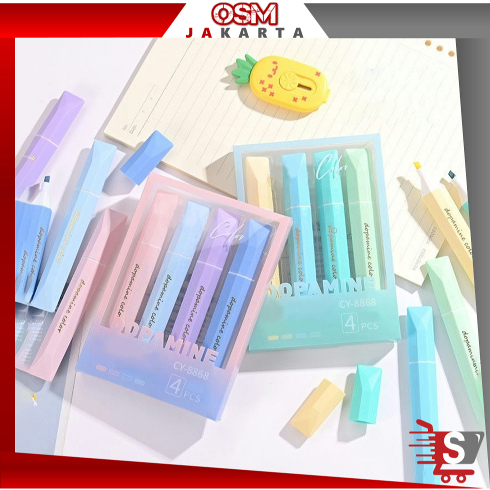 

OSM JKT S6588 Set Stabilo Isi 4 PCS / Stabilo Warna Macaron Pastel / Highlighter Pen 4 in 1 / Highlighter Aesthetic / Journal Maker Pen