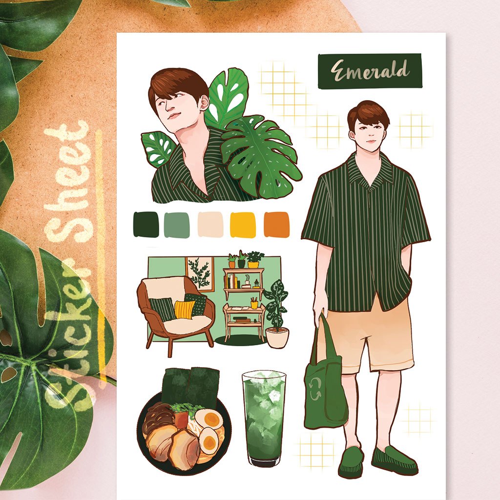 

Sticker Sheet - Pantone Series Emerald untuk Journal/Scrapbook/Diary gaya dekoratif washi tape