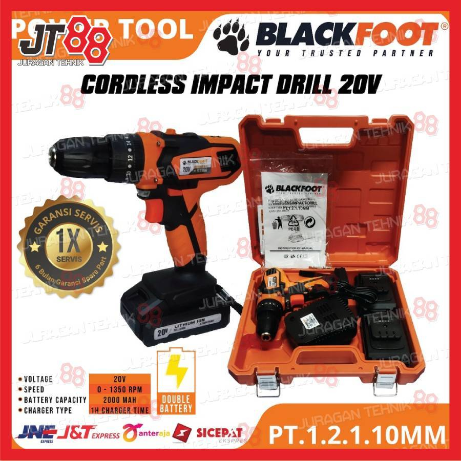 Mesin Bor Blackfoot 20 Volt / Impact Cordless Drill / Bor Tangan Blackfoot 20 Volt