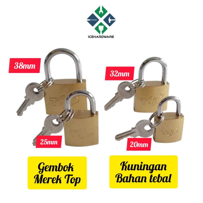 Gembok Kuning TOP 20mm 25mm 32mm 38mm Tebal Gembok Pintu Pagar Gembok Emas